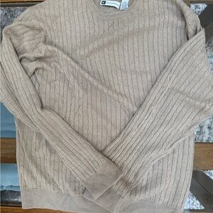 Bachrach Beige Cable Knit Crewneck Sweater